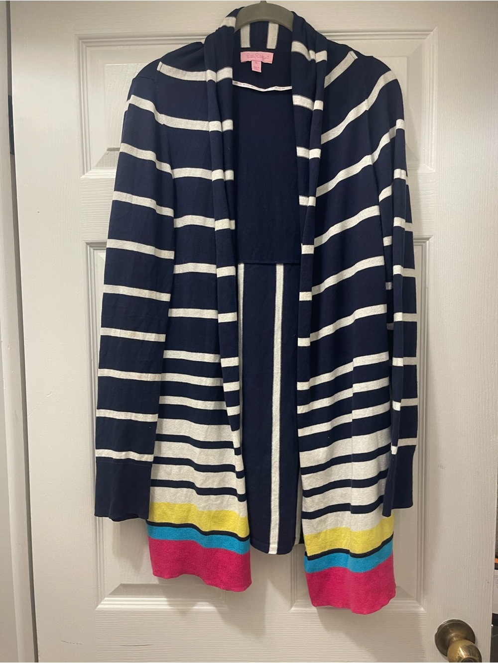 Lilly Pulitzer Striped Knit Cardigan Navy Colorblock Hem XL